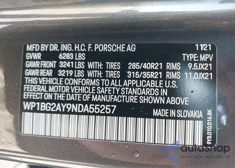 2022 Porsche Cayenne Coupe Gts z USA, uszkodzony, nr VIN WP1BG2AY9NDA55257